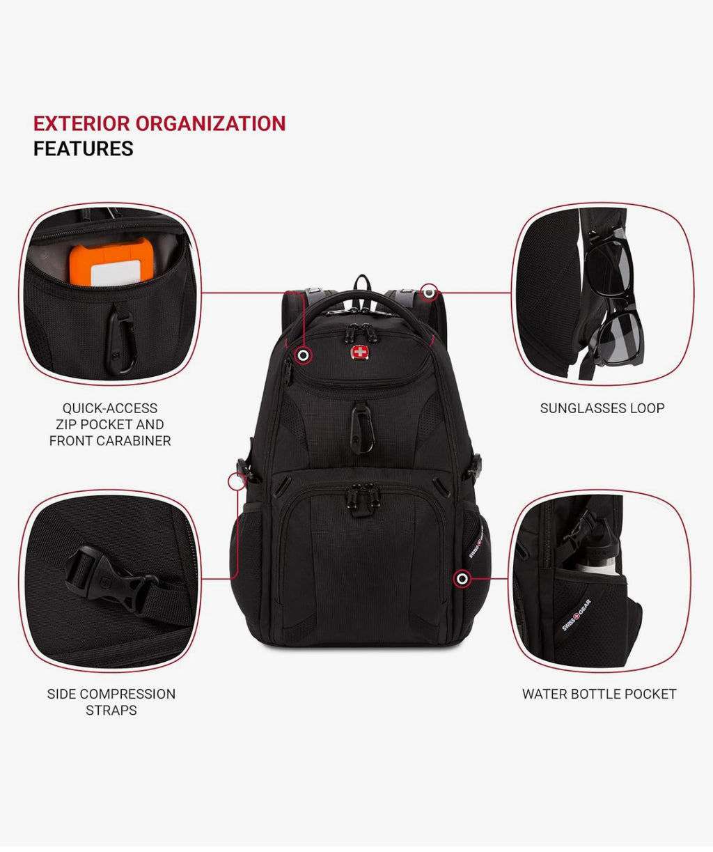 SwissGear 1900 Scansmart Mini/Slim Version, Fits Most 13 Inch Laptops and Tablets, TSA Friendly Backpack, Black