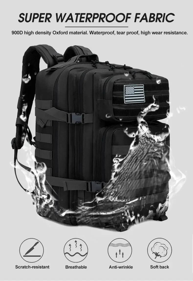 A 60L Army Military Tactical Backpack Men's Travel Large Capacity Rucksacks Men Waterproof Outdoor Sports Multi-functional Bags