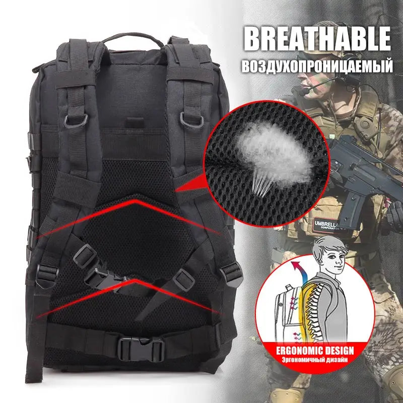 A 60L Army Military Tactical Backpack Men's Travel Large Capacity Rucksacks Men Waterproof Outdoor Sports Multi-functional Bags